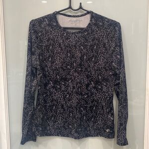 Hang Ten Women's Black and White  Floral Print Long Sleeve Fishing Shirt Sz M